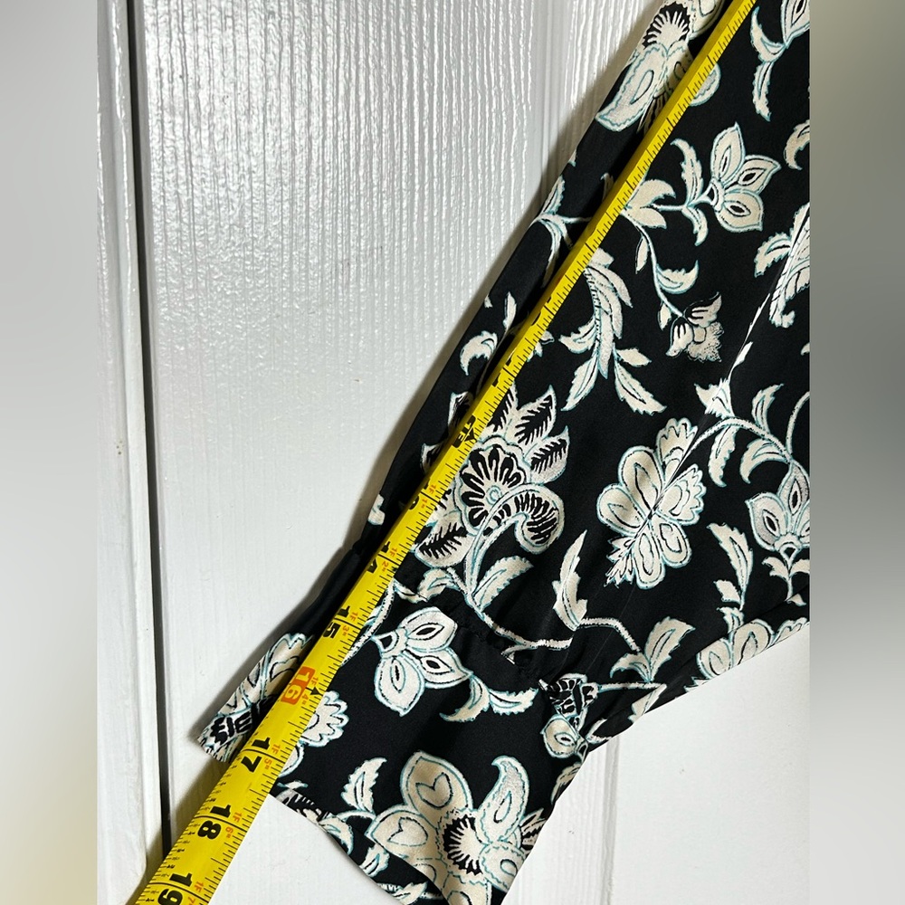 ZARA Floral Satin Effect Long Sleeve Shirt Dress Black White Size XL Fall Style - Picture 9 of 16